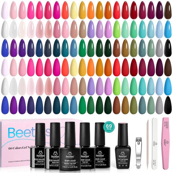 Beetles 69-piece gel polish collection with a broad spectrum of color swatches and manicure tools